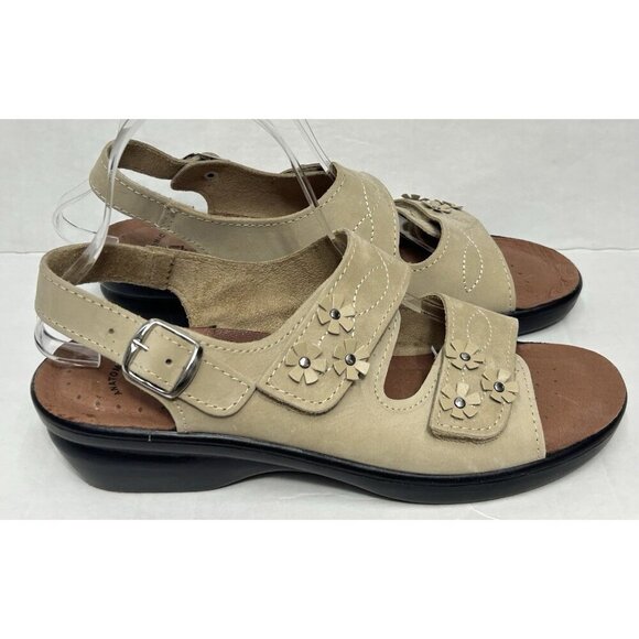 Flexus By Spring Step Anatomic Sandals Size 9.5-10 EU 41 Beige Flower Detail EUC - Picture 1 of 10
